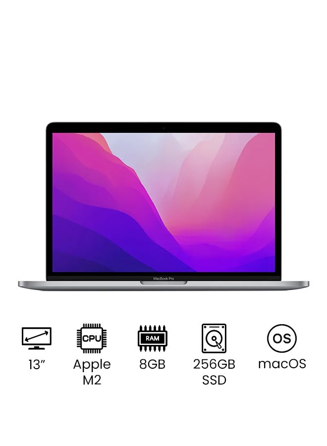 ابل  شاشة MacBook Pro MNEH3 مقاس 13.3 بوصة: شريحة Apple M2 مع وحدة معالجة مركزية 8 نواة ووحدة معالجة رسومات 10 نواة، ومحرك أقراص SSD سعة 256 جيجابايت، ولوحة مفاتيح باللغة الإنجليزية - Image 1