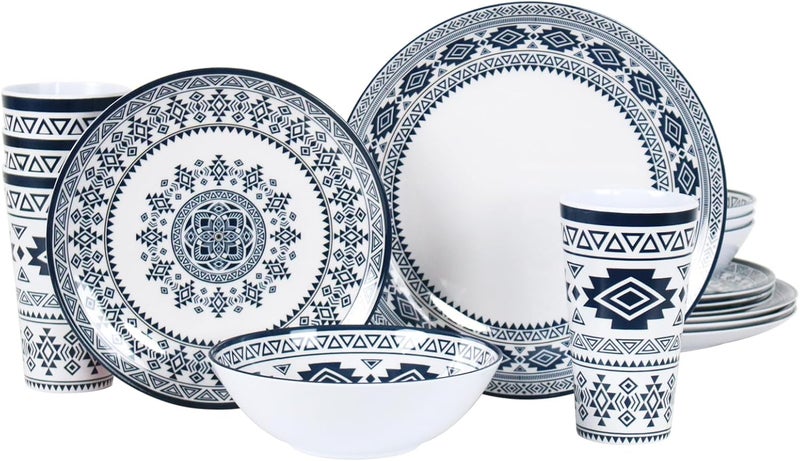 DAPOTO Melamine Dinnerware Set for 4-16 Pcs:Camping Dishes Set with Dinner Plates,Salad Plates, Bowls and Cups.Lightweight and Unbreakable.Indoor and Outdoor Use. - Image 1