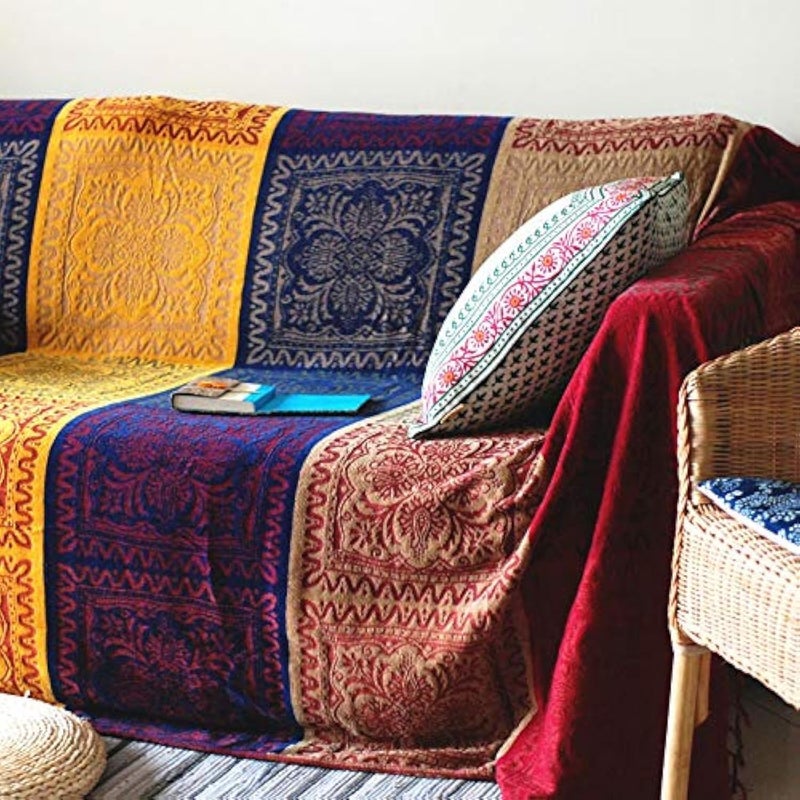 Edcooy Throws for Sofas large, Chenille Jacquard Tassels Throw Blankets for Bed Settees Chair Slipcover Cover 2 3 Seater， Bohemian Fringe Tassels, (Red, Large220x260cm)… - Image 1
