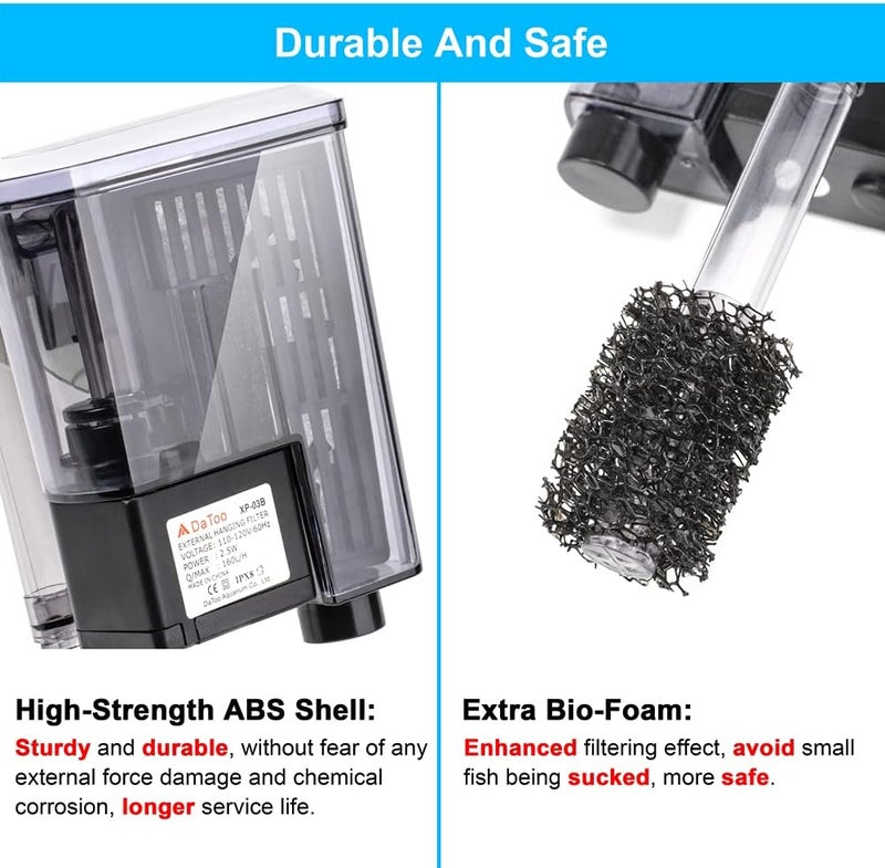 DATOO Aquarium Hang On Filter Small Fish Tank Hanging Filter Power Waterfall Filtration System - Image 3