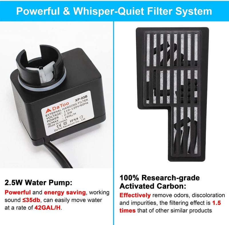 DATOO Aquarium Hang On Filter Small Fish Tank Hanging Filter Power Waterfall Filtration System - Image 2
