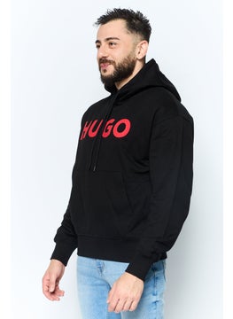 HUGO by Hugo Boss Men Brand Logo Long Sleeves Hooded Sweatshirt, Black  - Image 3
