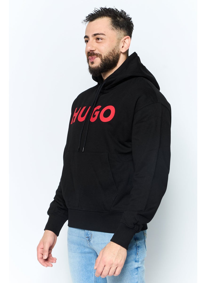 HUGO by Hugo Boss Men Brand Logo Long Sleeves Hooded Sweatshirt, Black  - Image 3