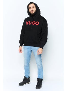 HUGO by Hugo Boss Men Brand Logo Long Sleeves Hooded Sweatshirt, Black  - Image 2