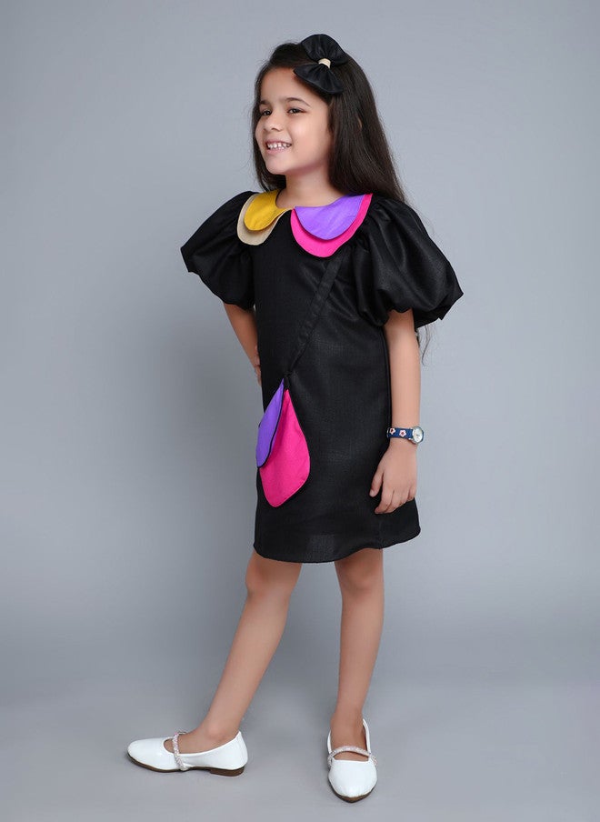 PinkChick فستان A-Line بلون أسود مع تباين للألوان للفتيات - Image 4