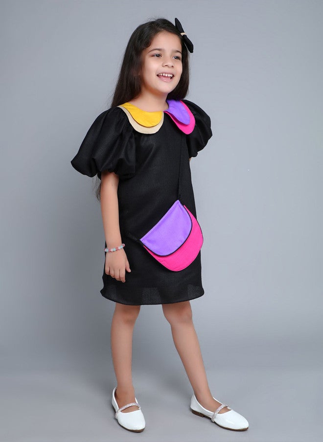 PinkChick فستان A-Line بلون أسود مع تباين للألوان للفتيات - Image 3