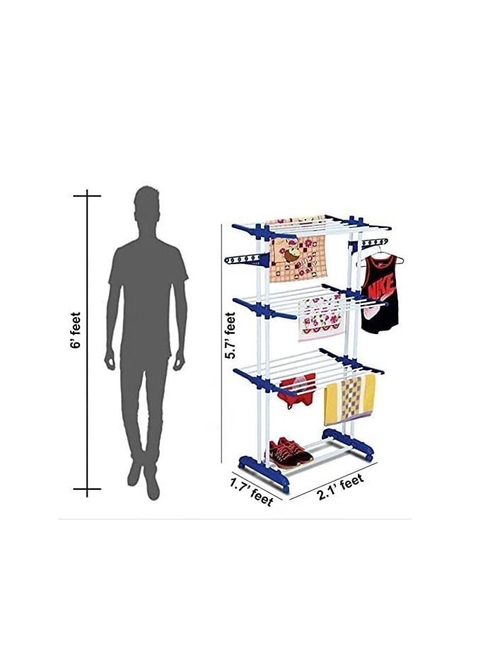 Other Manufacturer ETROON 3 Layer Clothes Drying Rack, Adjustable Stainless Steel Hanger With Folding Wings For Indoor And Outdoor, Blue, Collapsible Garment Laundry Rack and Casters  - Image 2