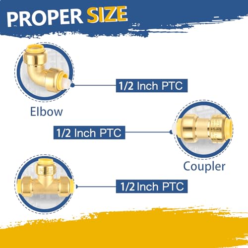 GUOFIS 10Pack GUOFIS 12Inch Pushfit Combo Fittings4PCS Coupling4PCS Elbow2PCS Tee Push to Connect Pex Copper CPVC with Disconnect Clip - Image 3