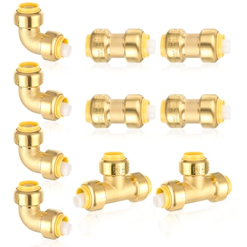 GUOFIS 10Pack GUOFIS 12Inch Pushfit Combo Fittings4PCS Coupling4PCS Elbow2PCS Tee Push to Connect Pex Copper CPVC with Disconnect Clip - Image 1