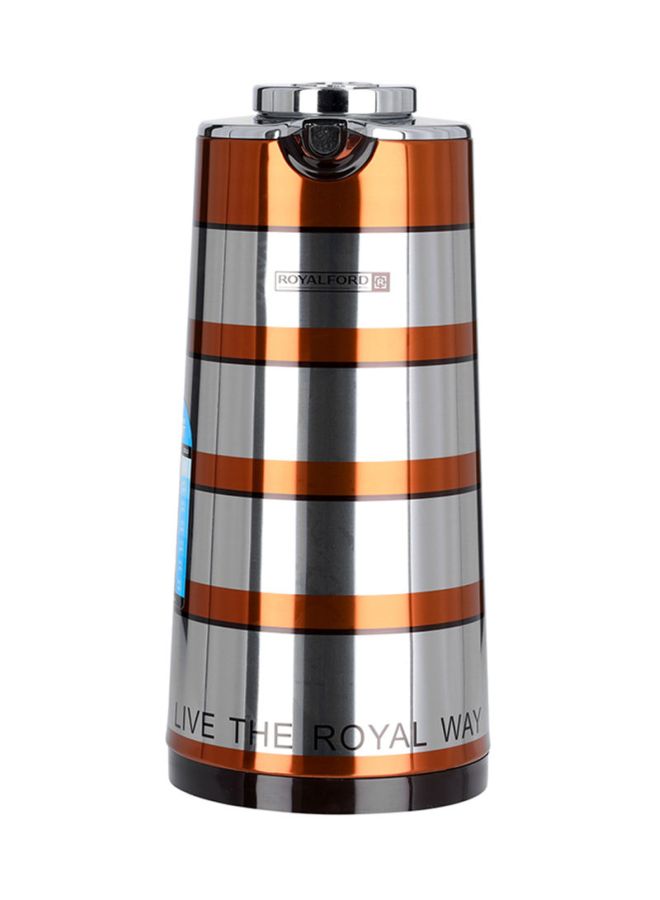Royalford RF9590 1.9L Double Wall Golden Figured Vacuum Flask - Portable Heat Insulated Thermos Hot/Cold Long Hours Retention | Push Button | Coffee, Hot Water, Tea, Beverage | Ideal for Commercial & Outings Silver/Orange - Image 2