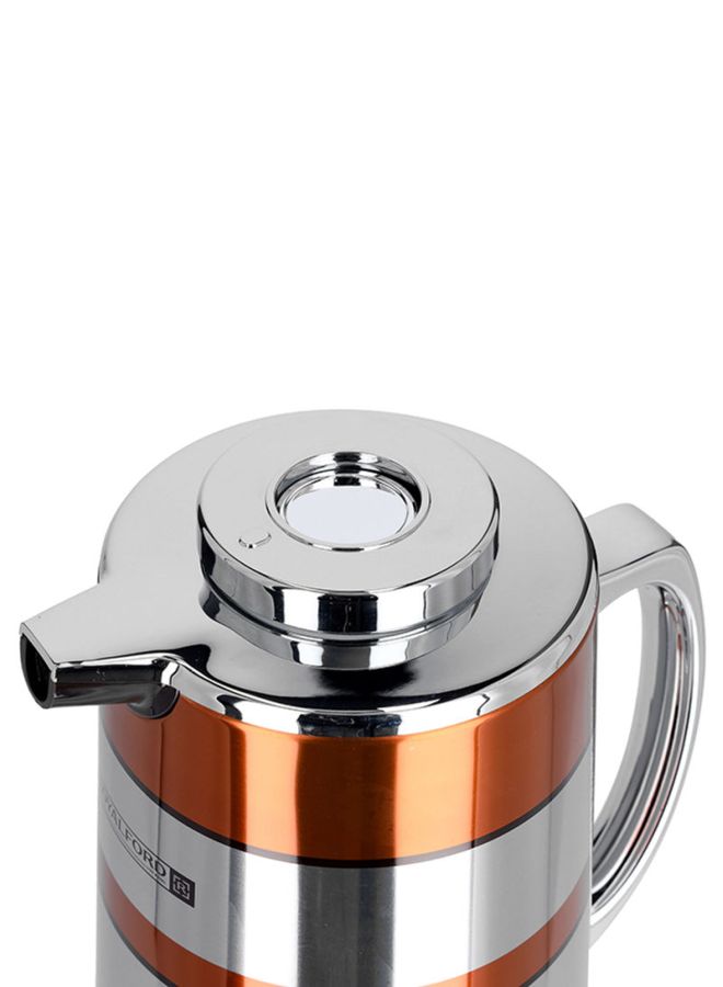 Royalford RF9590 1.9L Double Wall Golden Figured Vacuum Flask - Portable Heat Insulated Thermos Hot/Cold Long Hours Retention | Push Button | Coffee, Hot Water, Tea, Beverage | Ideal for Commercial & Outings Silver/Orange - Image 3