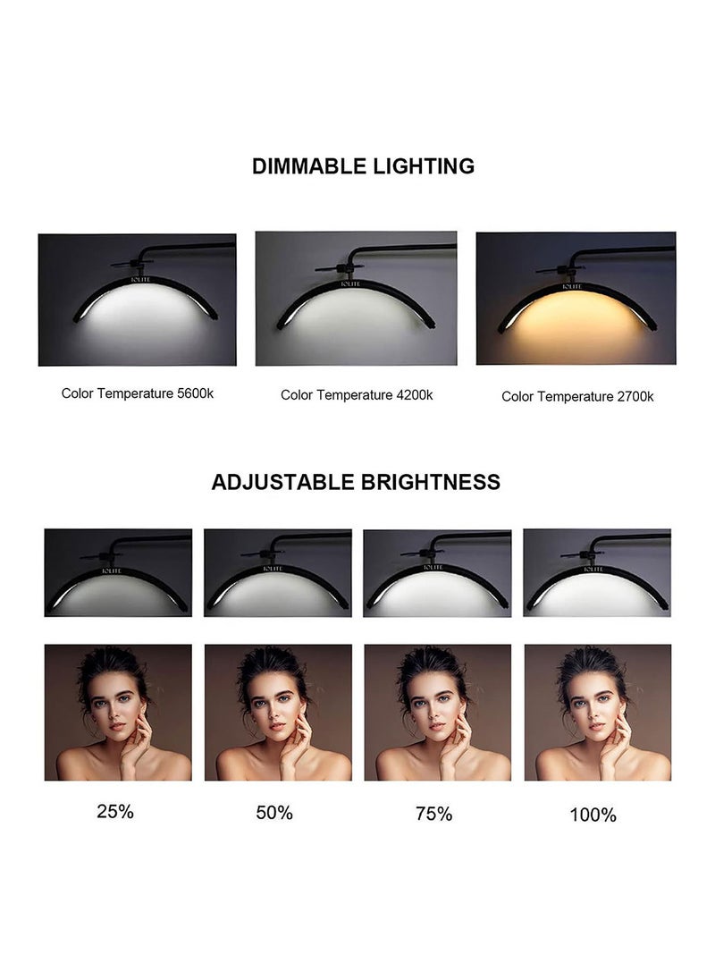 Eyelash LED Floor Light, Half Moon Lamp for Lash Extension, Lighting for Beauty, Skincare, Lashes, Eyebrows, Filming Content Creation, with Adjustable Brightness & Height, Black