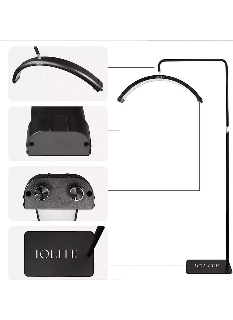 Eyelash LED Floor Light, Half Moon Lamp for Lash Extension, Lighting for Beauty, Skincare, Lashes, Eyebrows, Filming Content Creation, with Adjustable Brightness & Height, Black