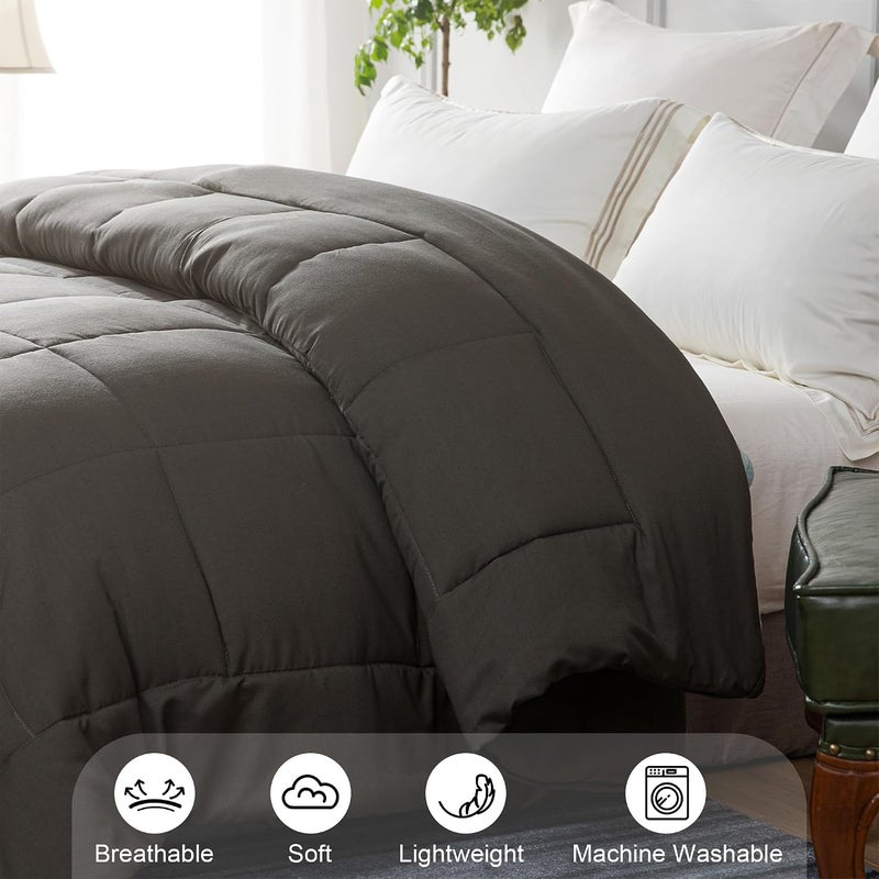 Reversible Duvet Single Size for All Seasons, 7.5 Tog Down Alternative Box Sitiched Duvets, Lightweight and Machine Washable Comforter, 135x200 cm, Grey - Image 2