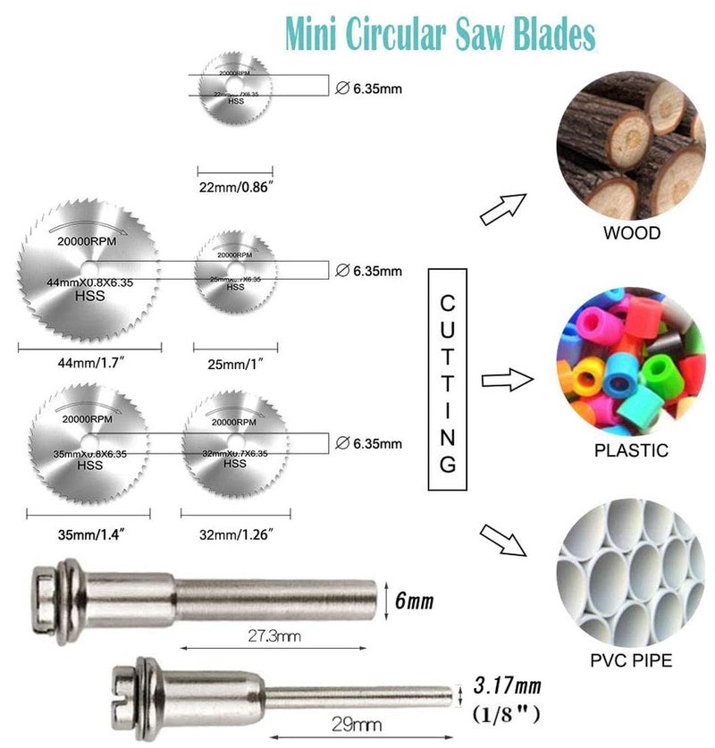 DIY Crafts Pack of 25 Pcs, Multi Pack Of Combo Kit, Cutting Discs for Rotary Tool Diamond Metal Wood Cutting Wheels, HSS Circular Saw Blades, 1/8" Shank Re(Pack of 25 Pcs, Multi Pack Of Combo Kit) - Image 2