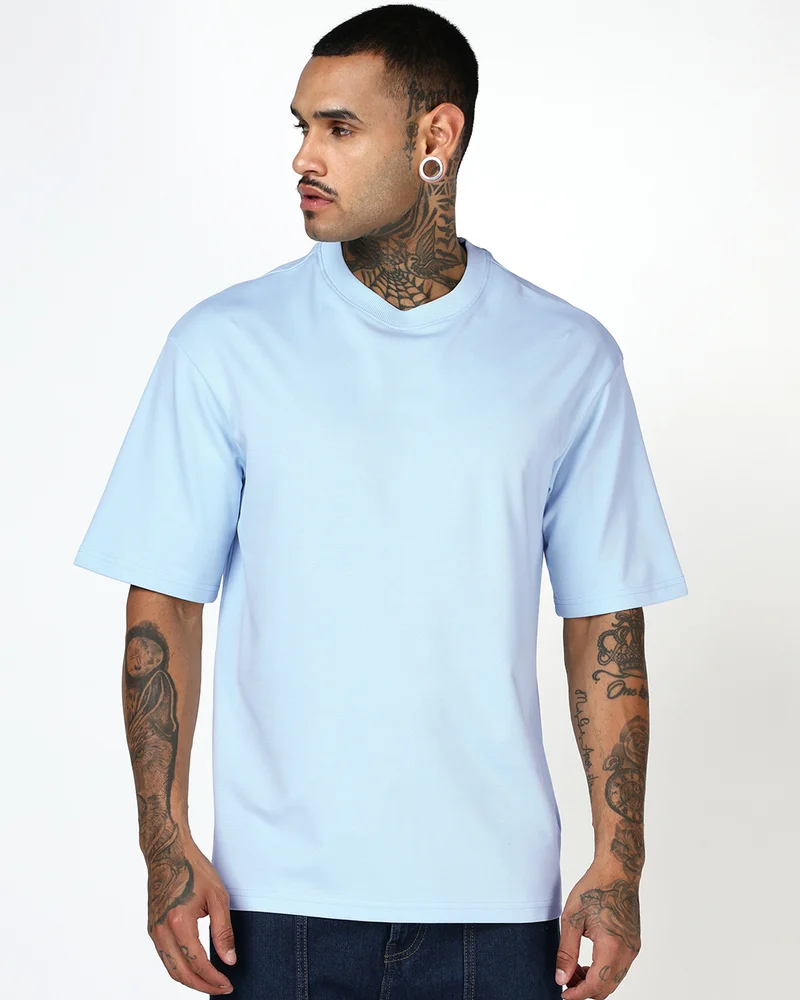 bewakoof Men's Nantucket Breeze Blue Oversized T-shirt