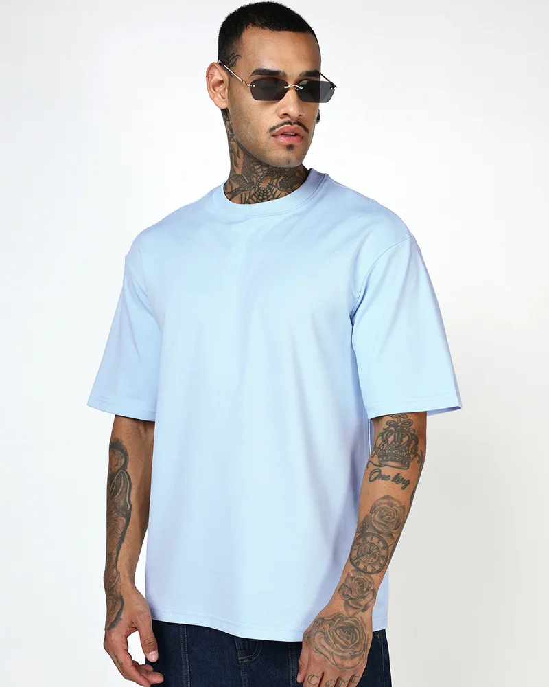bewakoof Men's Nantucket Breeze Blue Oversized T-shirt