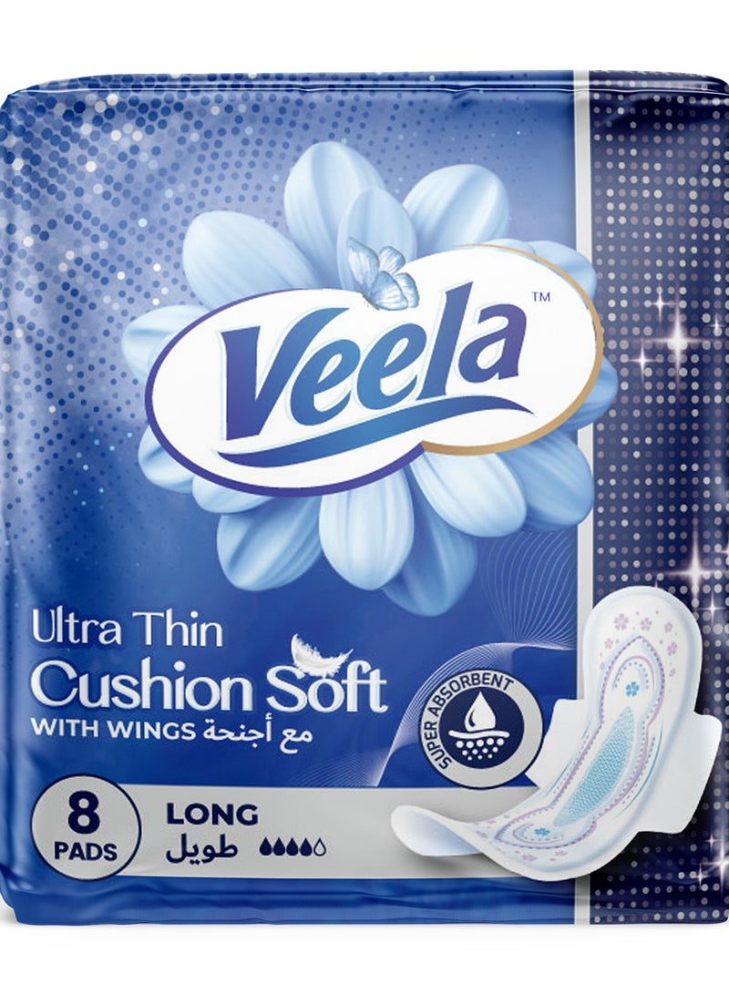 Veela Cushion Soft Ultra Thin Pads for Women - Ultra-Soft, Breathable, and Leak-Proof Sanitary Napkins, Heavy Flow Feminine Hygiene Pads (LONG, 8, count) - Image 1