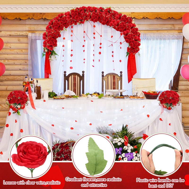 Geosar 16 Bundles Artificial Peonies Flowers Fake Silk Peony Bouquet Faux Peonies Flowers Bulk for Decoration Vase Floral Arrangements Wedding Party Table (Bright Red) - Image 3