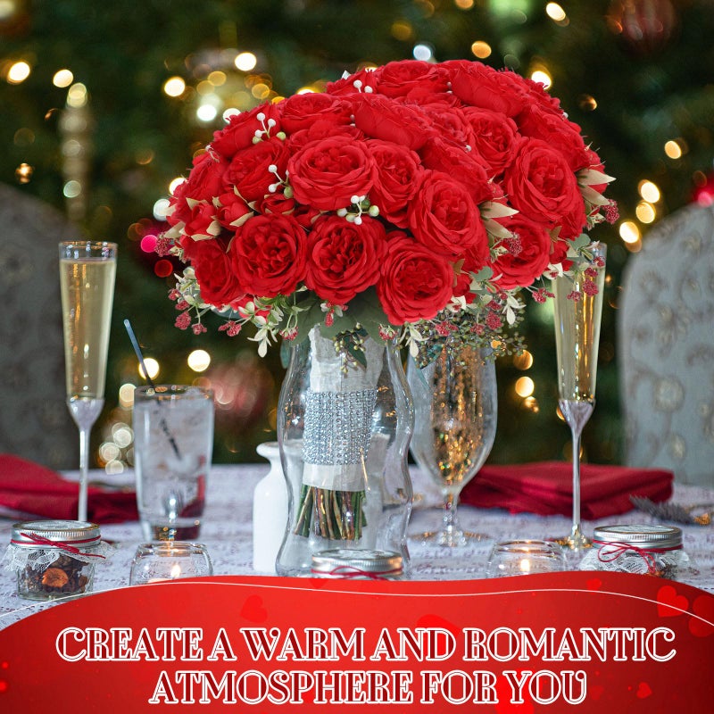 Geosar 16 Bundles Artificial Peonies Flowers Fake Silk Peony Bouquet Faux Peonies Flowers Bulk for Decoration Vase Floral Arrangements Wedding Party Table (Bright Red) - Image 5