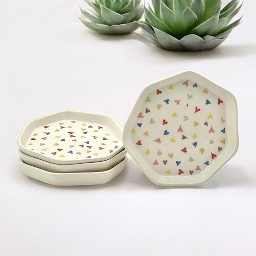BACKKSPACE RETAIL Plates Set Ceramic | Hand Painted Floral Dessert Plates & Quarter Ceramic Plates Set of 4 (7 Inch) | Perfect Dinner Serving Plates, Starter Snacks Plates (Rainbow Hearts) - Image 5