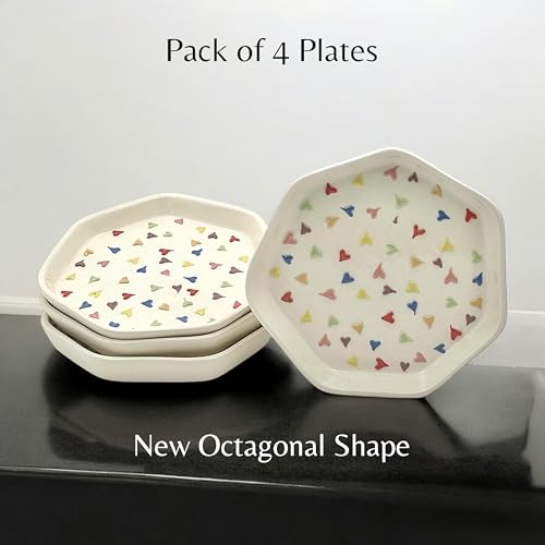 BACKKSPACE RETAIL Plates Set Ceramic | Hand Painted Floral Dessert Plates & Quarter Ceramic Plates Set of 4 (7 Inch) | Perfect Dinner Serving Plates, Starter Snacks Plates (Rainbow Hearts) - Image 3