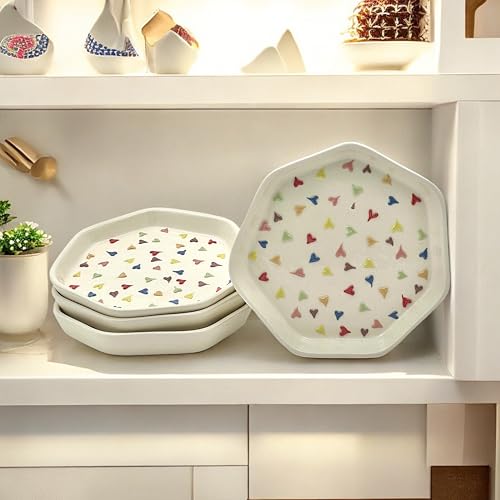 BACKKSPACE RETAIL Plates Set Ceramic | Hand Painted Floral Dessert Plates & Quarter Ceramic Plates Set of 4 (7 Inch) | Perfect Dinner Serving Plates, Starter Snacks Plates (Rainbow Hearts) - Image 1
