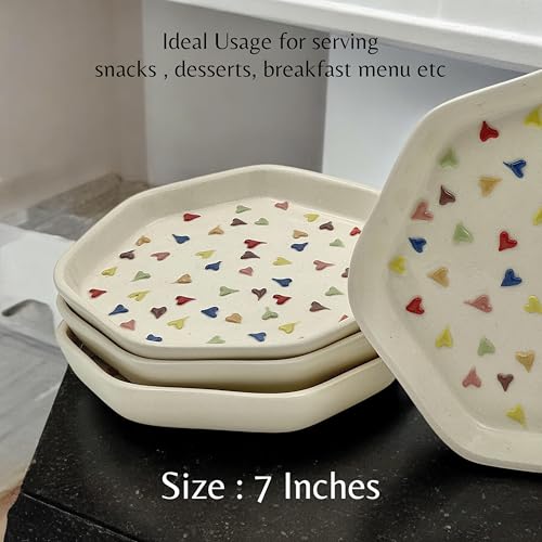 BACKKSPACE RETAIL Plates Set Ceramic | Hand Painted Floral Dessert Plates & Quarter Ceramic Plates Set of 4 (7 Inch) | Perfect Dinner Serving Plates, Starter Snacks Plates (Rainbow Hearts) - Image 4
