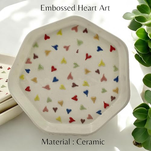 BACKKSPACE RETAIL Plates Set Ceramic | Hand Painted Floral Dessert Plates & Quarter Ceramic Plates Set of 4 (7 Inch) | Perfect Dinner Serving Plates, Starter Snacks Plates (Rainbow Hearts) - Image 2