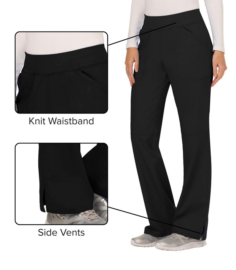Cherokee Women's Mid Rise Straight Leg Pull-on Pant, X-Small Petite, Black - Image 3