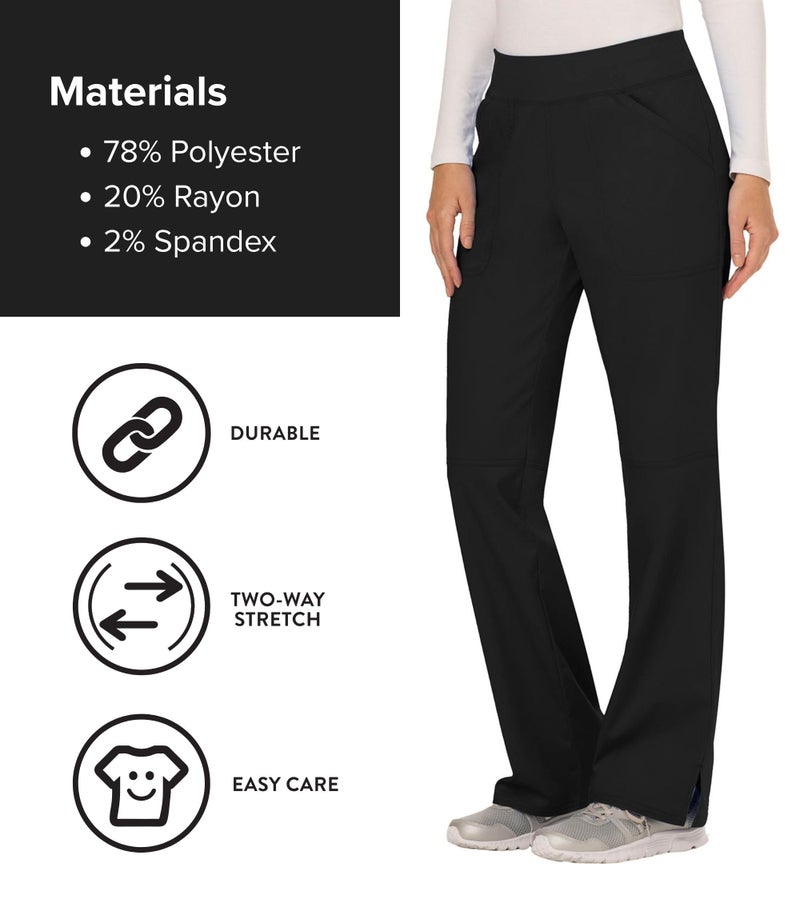 Cherokee Women's Mid Rise Straight Leg Pull-on Pant, X-Small Petite, Black - Image 5