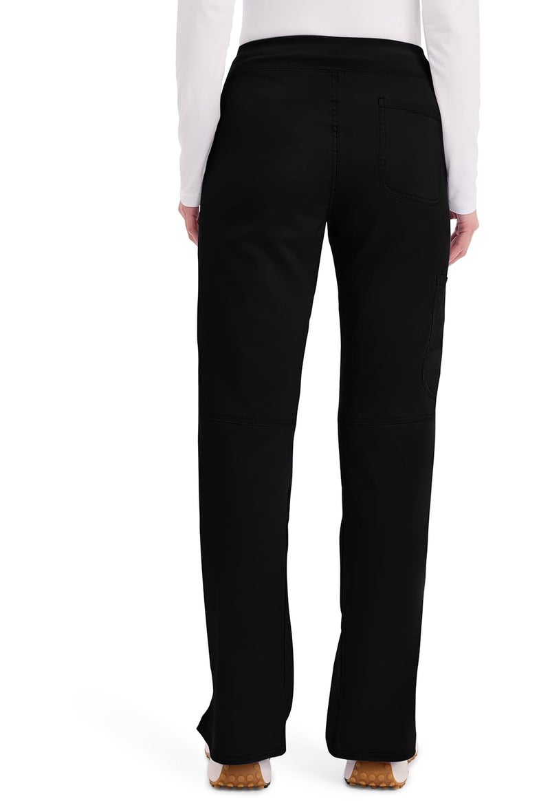 Cherokee Women's Mid Rise Straight Leg Pull-on Pant, X-Small Petite, Black - Image 2