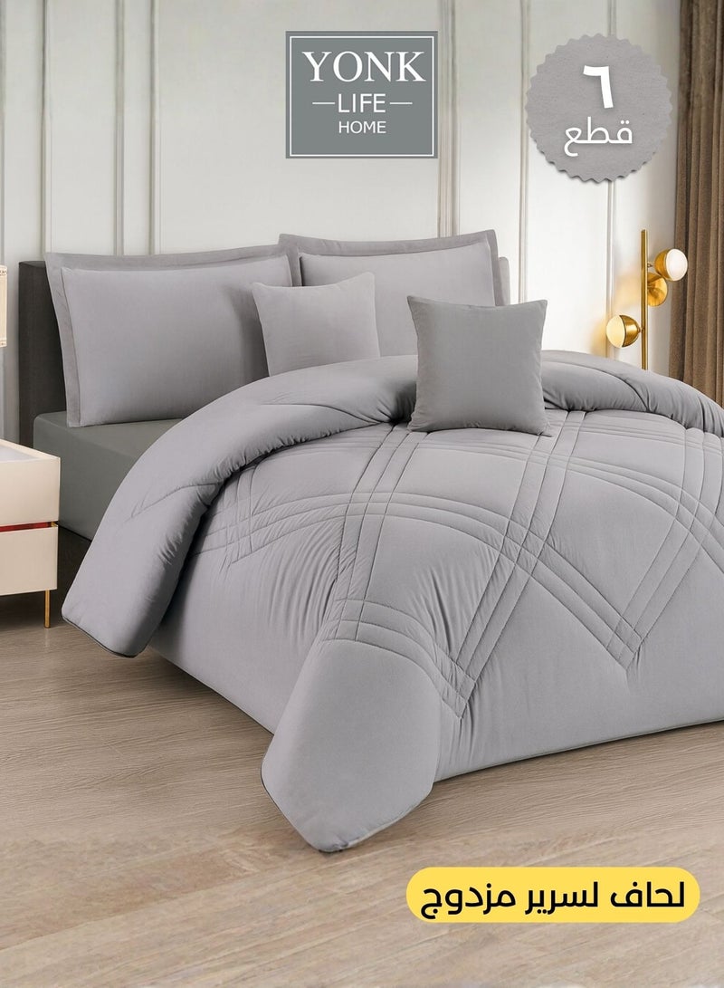 يونك طقم لحاف مزدوج فاخر 6 قطع – لحاف 240×260 سم مع حشوة بوليستر ميكروفايبر + ملاءة سرير 200×200 سم + 2 غطاء وسادة 50×75 سم + 2 غطاء وسادة 45×45 سم – طقم سرير ناعم، قابل للتنفس وأنيق لجميع الفصول - Image 1