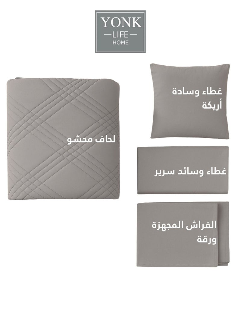 يونك طقم لحاف مزدوج فاخر 6 قطع – لحاف 240×260 سم مع حشوة بوليستر ميكروفايبر + ملاءة سرير 200×200 سم + 2 غطاء وسادة 50×75 سم + 2 غطاء وسادة 45×45 سم – طقم سرير ناعم، قابل للتنفس وأنيق لجميع الفصول - Image 2