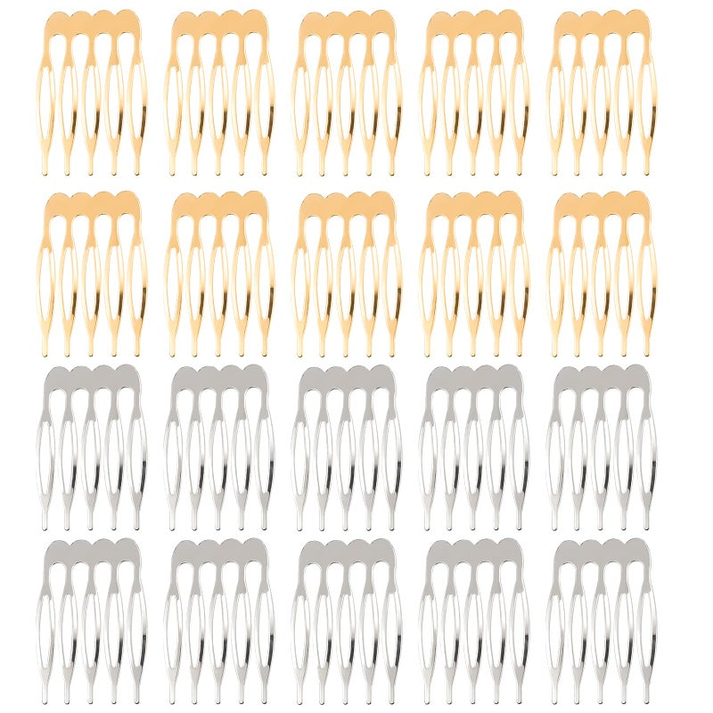 20 PCS Small Tiny Metal Side Hair Combs for Women Girls Plain Blank Wire Slide Combs for Hair Twist Clips and Decorative DIY Crafts 5 Teeth