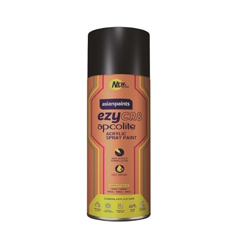 Asian Paints ezyCR8 Apcolite DIY Spray Paint – Black, 400ml, 100% Acrylic | Multi-Surface Use: Metal, Wood & Walls - Image 1