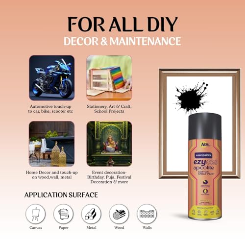 Asian Paints ezyCR8 Apcolite DIY Spray Paint – Black, 400ml, 100% Acrylic | Multi-Surface Use: Metal, Wood & Walls - Image 5