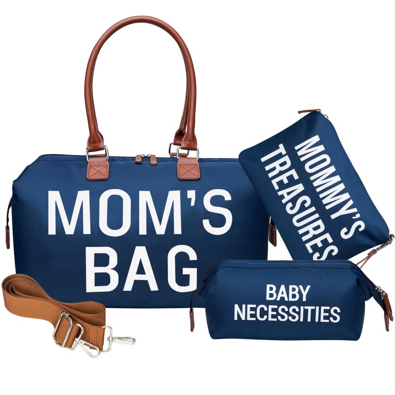 printe Mommy Diaper Bag Tote for Boys with 2 Organizer Pouches, Large Capacity Mom's Bag for Hospital and Weekender Travel, Functional Baby Diaper Bags, Navy - Image 1