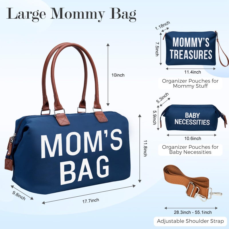 printe Mommy Diaper Bag Tote for Boys with 2 Organizer Pouches, Large Capacity Mom's Bag for Hospital and Weekender Travel, Functional Baby Diaper Bags, Navy - Image 3