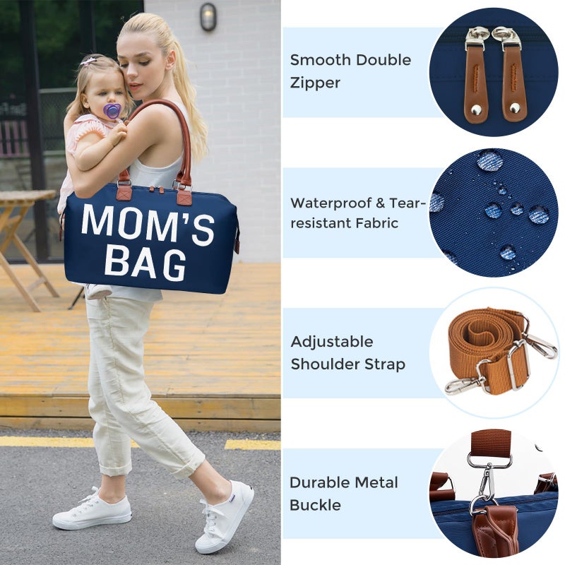 printe Mommy Diaper Bag Tote for Boys with 2 Organizer Pouches, Large Capacity Mom's Bag for Hospital and Weekender Travel, Functional Baby Diaper Bags, Navy - Image 5