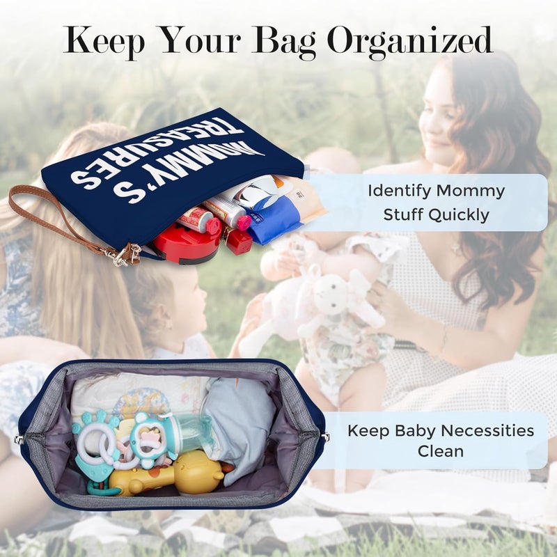 printe Mommy Diaper Bag Tote for Boys with 2 Organizer Pouches, Large Capacity Mom's Bag for Hospital and Weekender Travel, Functional Baby Diaper Bags, Navy - Image 4