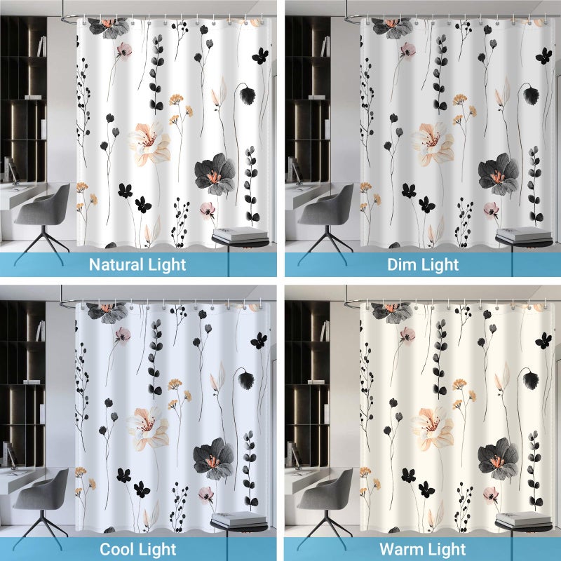 WITHLOC Waterproof Shower Curtain Set with Hooks - Watercolor Black Floral Plant Shower Curtains for Bathroom, 72 x 72 - Image 5
