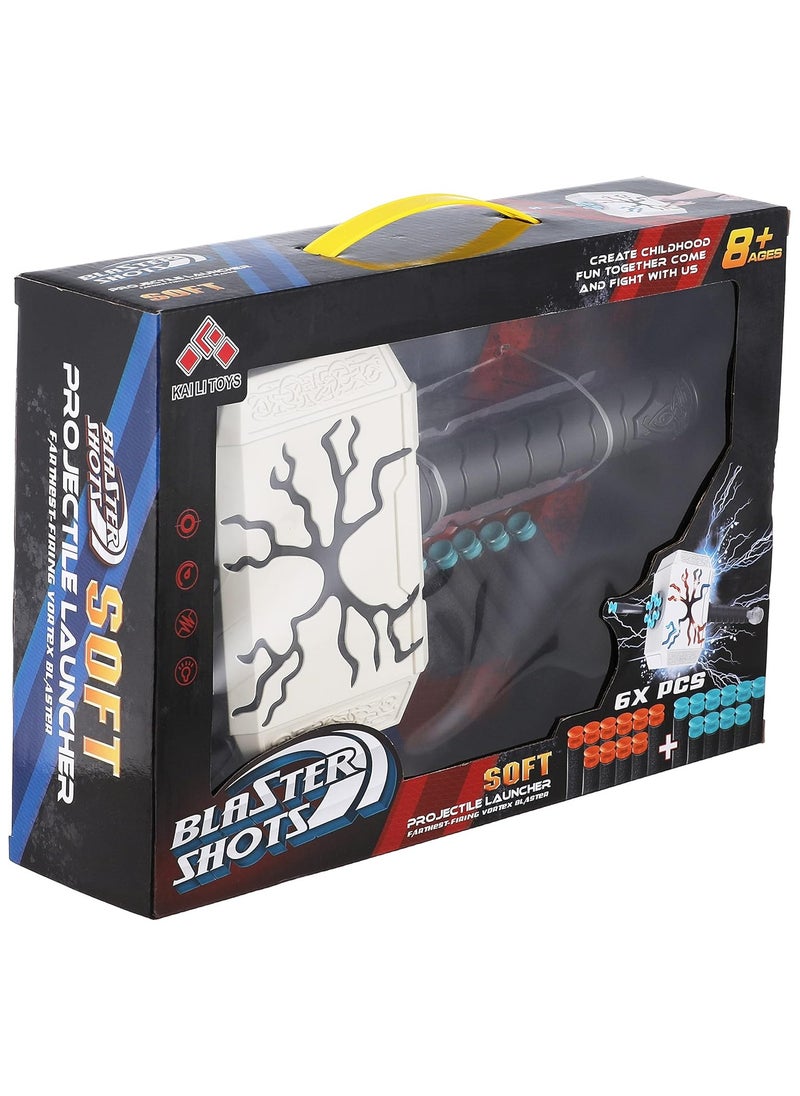 null - A Soft Bullet Gun In The Shape Of A Hammer With Lights, 6 Bullets. - Image 1