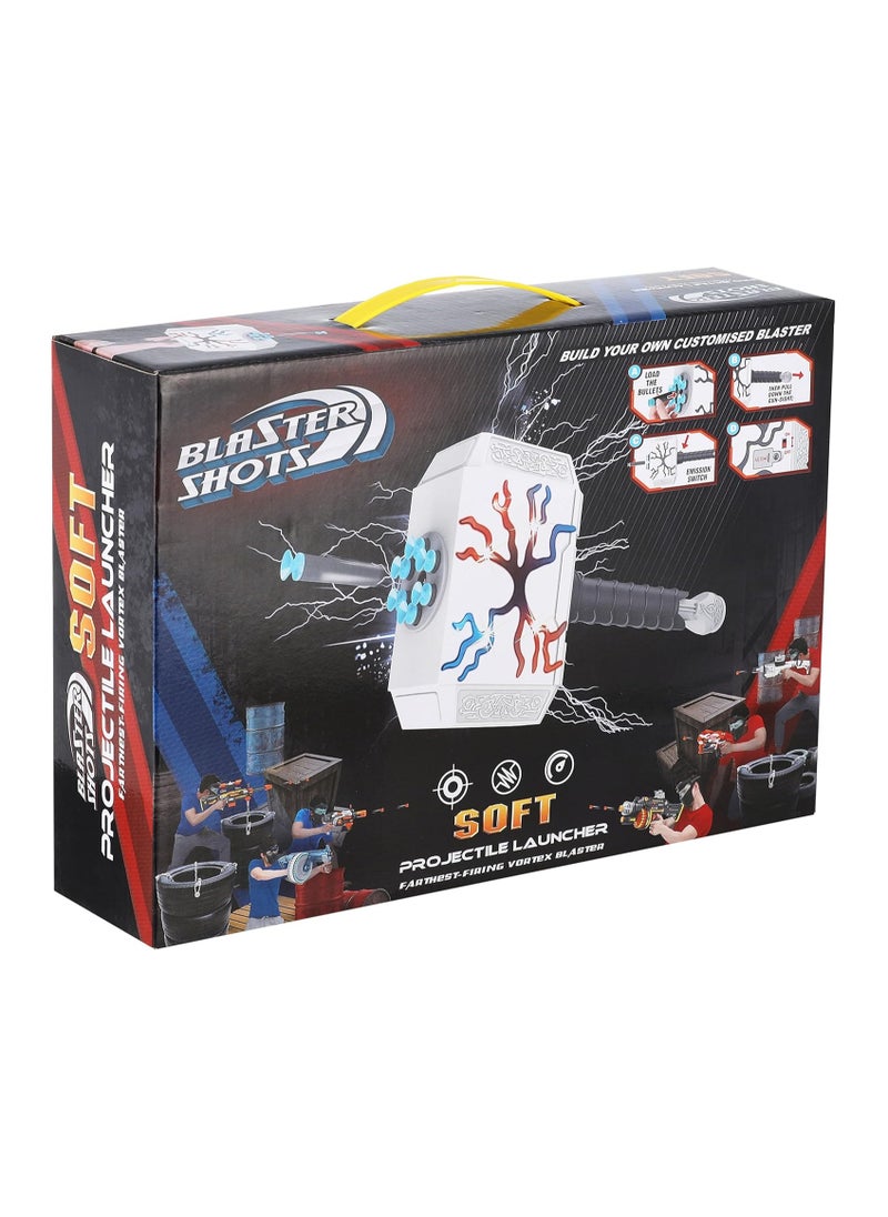 null - A Soft Bullet Gun In The Shape Of A Hammer With Lights, 6 Bullets. - Image 1