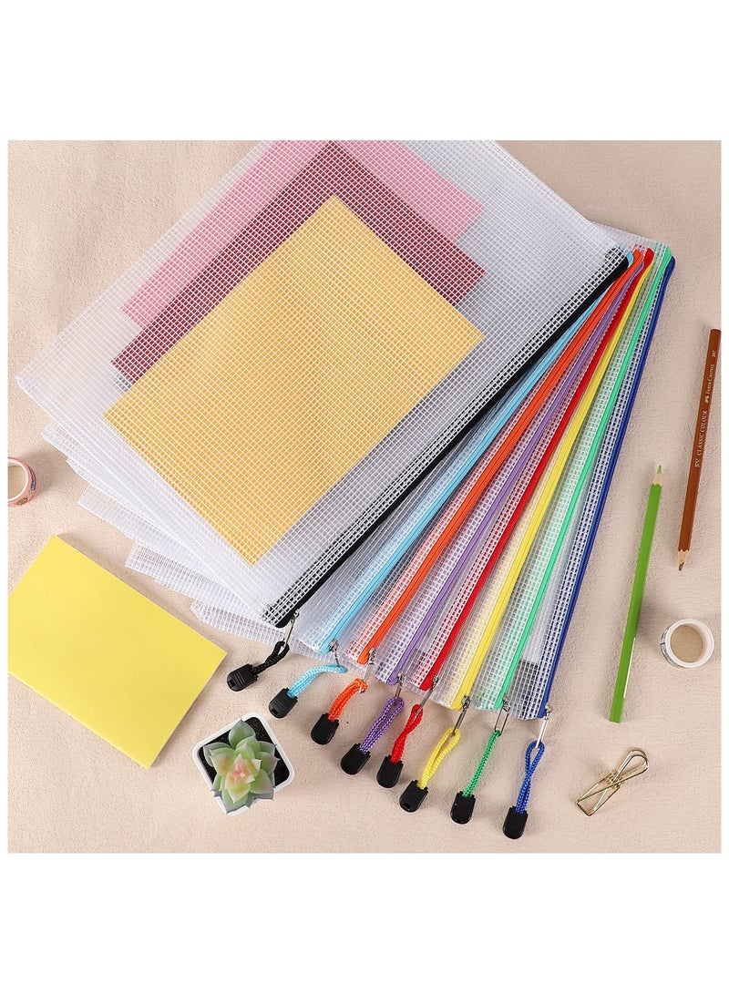 Eowhitu Eowhitu File Folder Letter A5 Size Zipper Mesh Bags, File Jackets & File Pockets, Office Supply Organizer Plastic Pouch Document Bag for Organization Storage Pocket 12 Packs Multicolor  - Image 2