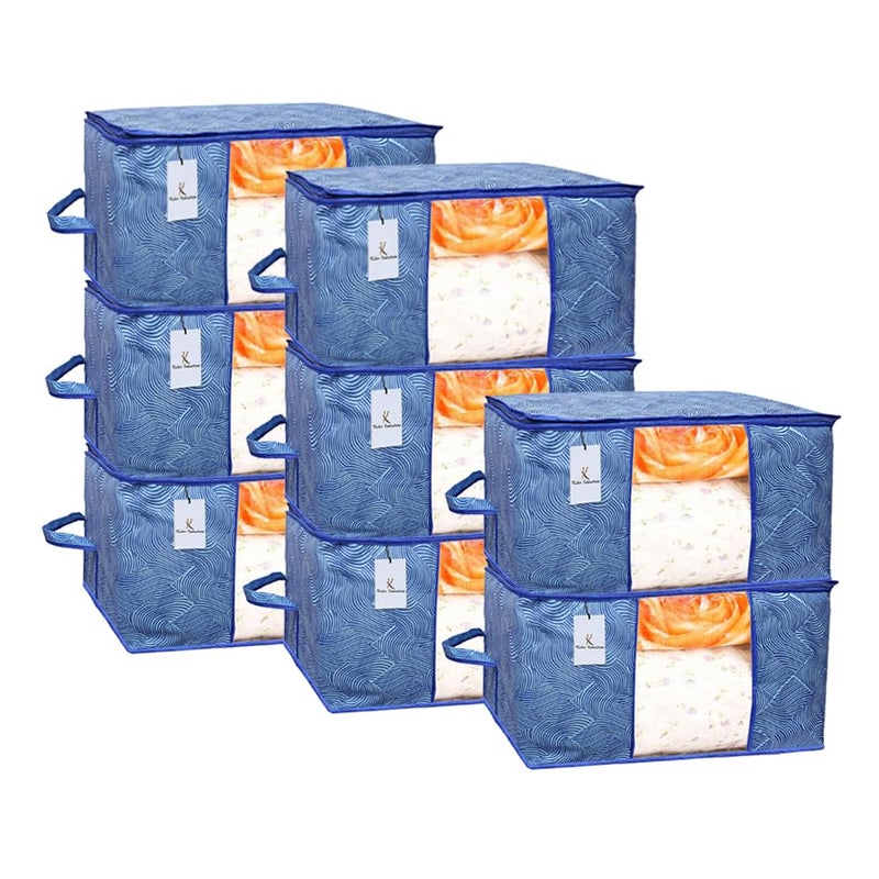 Kuber Industries Pack of 8 Rectangular Leheriya Design Underbed BagStorage OrganiserBlanket CoverExtra Large Size Pack of 8 Royal Blue NonWoven - Image 1