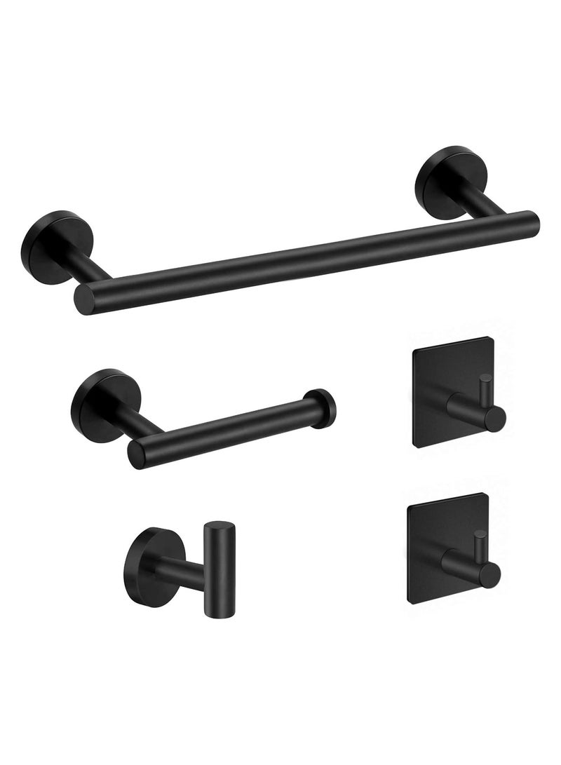 VIUAUAX 5-Pieces Matte Black Bathroom Hardware Set SUS304 Stainless Steel Round Wall Mounted - Includes 16" Hand Towel Bar, Toilet Paper Holder, 3 Robe Towel Hooks,Bathroom Accessories Kit - Image 1