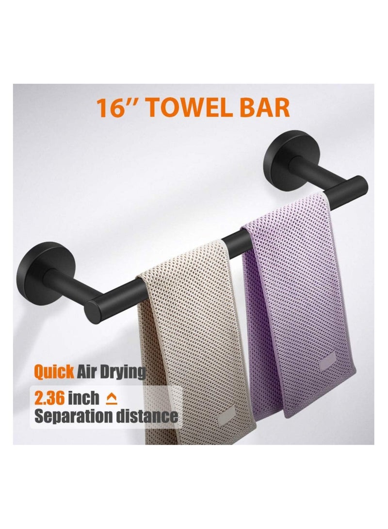 VIUAUAX 5-Pieces Matte Black Bathroom Hardware Set SUS304 Stainless Steel Round Wall Mounted - Includes 16" Hand Towel Bar, Toilet Paper Holder, 3 Robe Towel Hooks,Bathroom Accessories Kit - Image 2