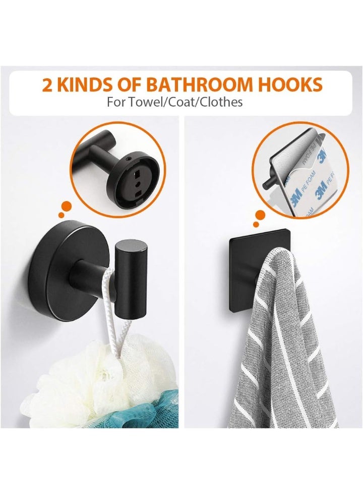 VIUAUAX 5-Pieces Matte Black Bathroom Hardware Set SUS304 Stainless Steel Round Wall Mounted - Includes 16" Hand Towel Bar, Toilet Paper Holder, 3 Robe Towel Hooks,Bathroom Accessories Kit - Image 4