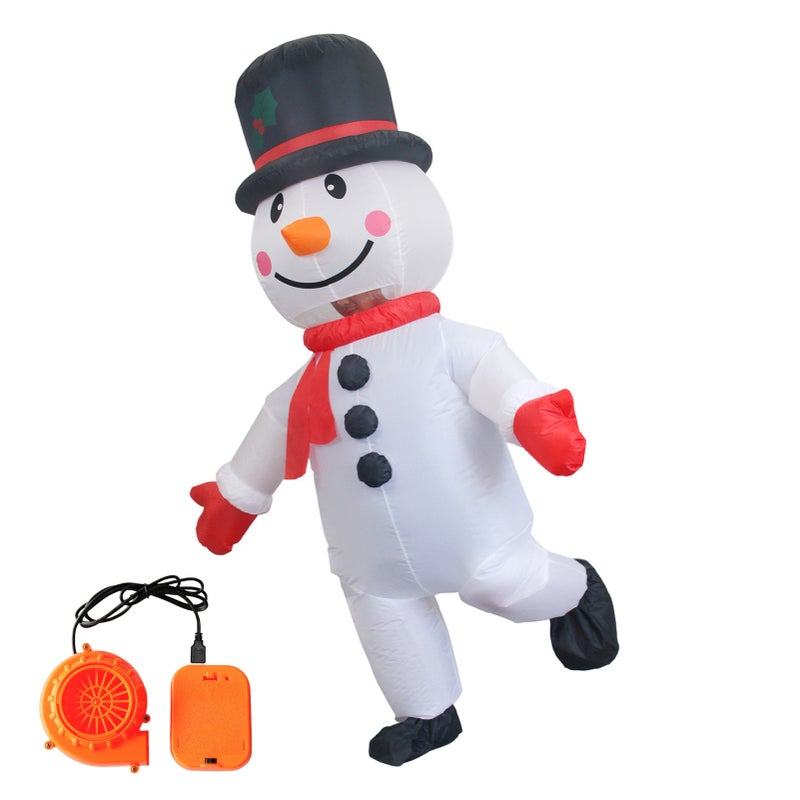 Inflatable Christmas Snowman Costume Funny Clothes Christmas Snowman Costume Air Blow-Up Suit Holiday Party Cosplay Costume for Women Men Adult with Blower Battery Box-Not Include Battery - Image 1